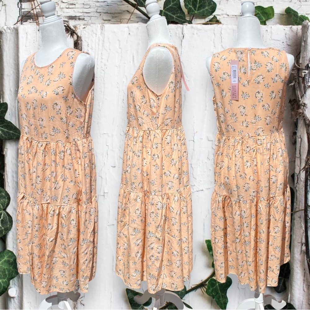 NWT BADGLEY MISCHKA STUDIO Floral Mango Peach Sleeveless Maxi Sun Dress Small